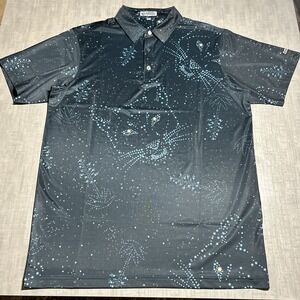Raised By Coyotes Polo Shirt Mens Medium Blue Cat Constellation Golf Performance